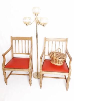 Wood and leather armchairs