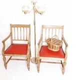 Wood and leather armchairs