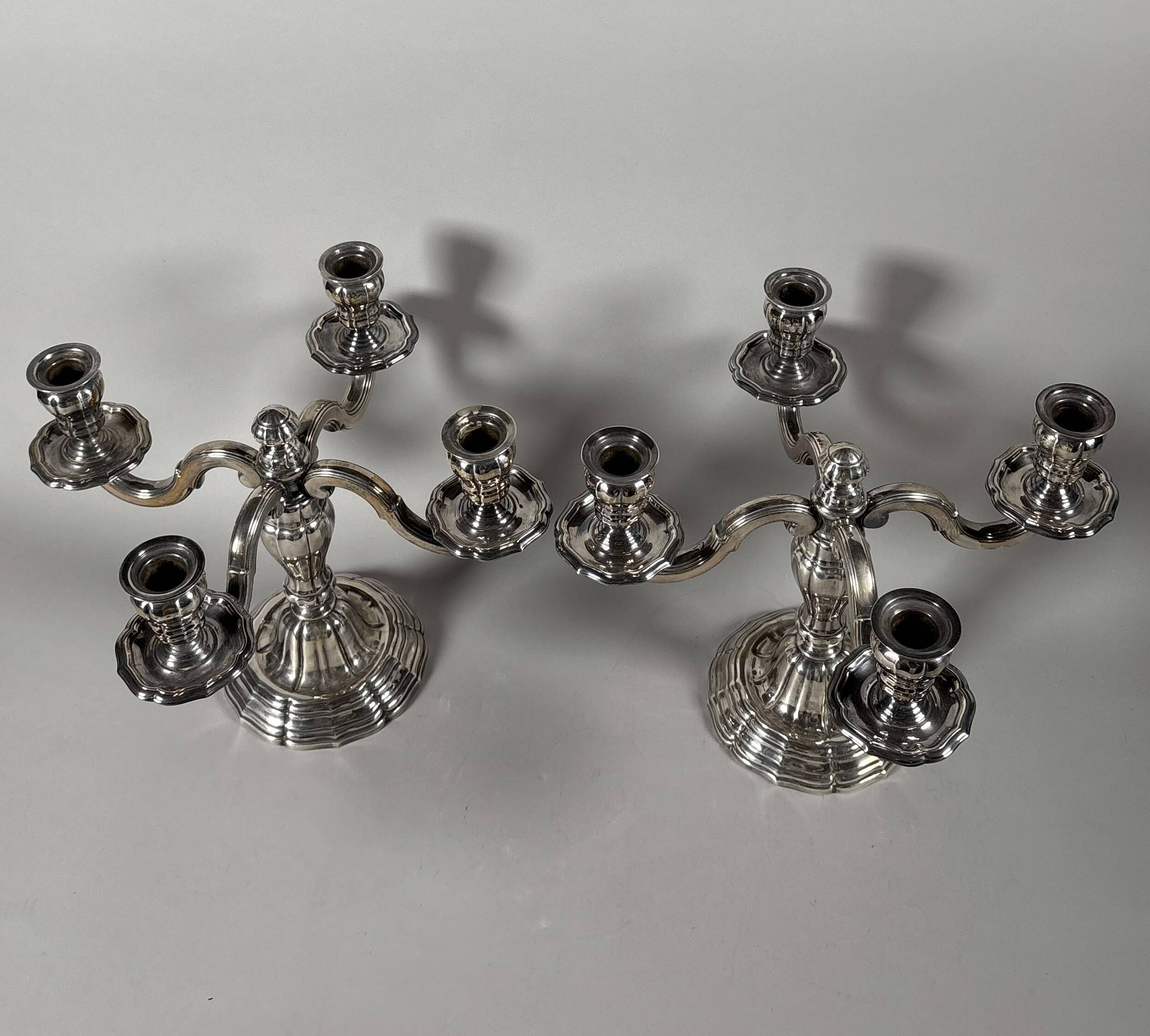Pair of solid silver 950 candelabra in Louis XVI style