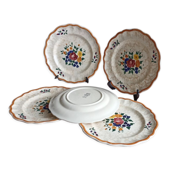 5 assiettes plates en faïence de Longchamp Mistral