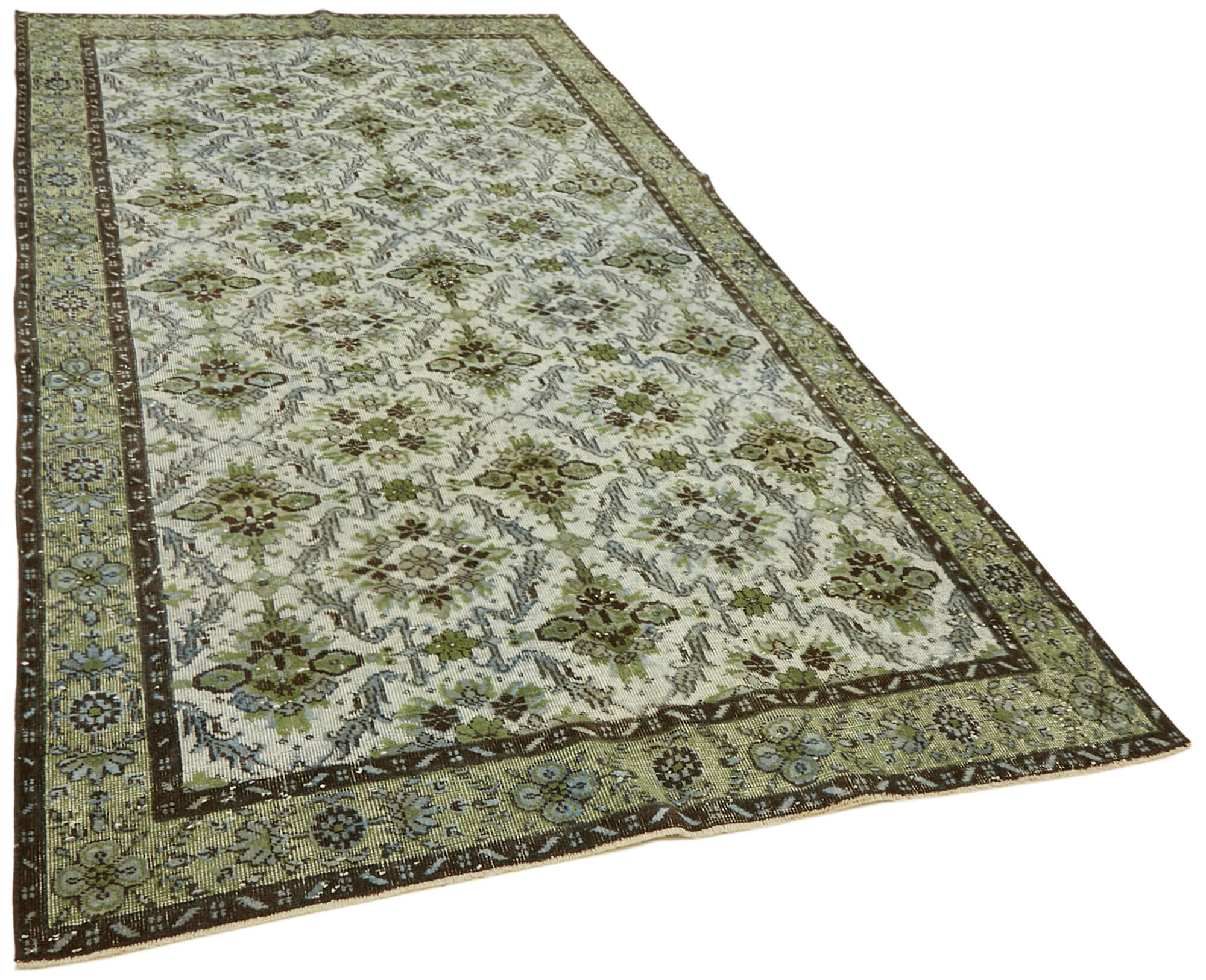 Handmade contemporary anatolian 1970s 163 cm x 306 cm green carpet