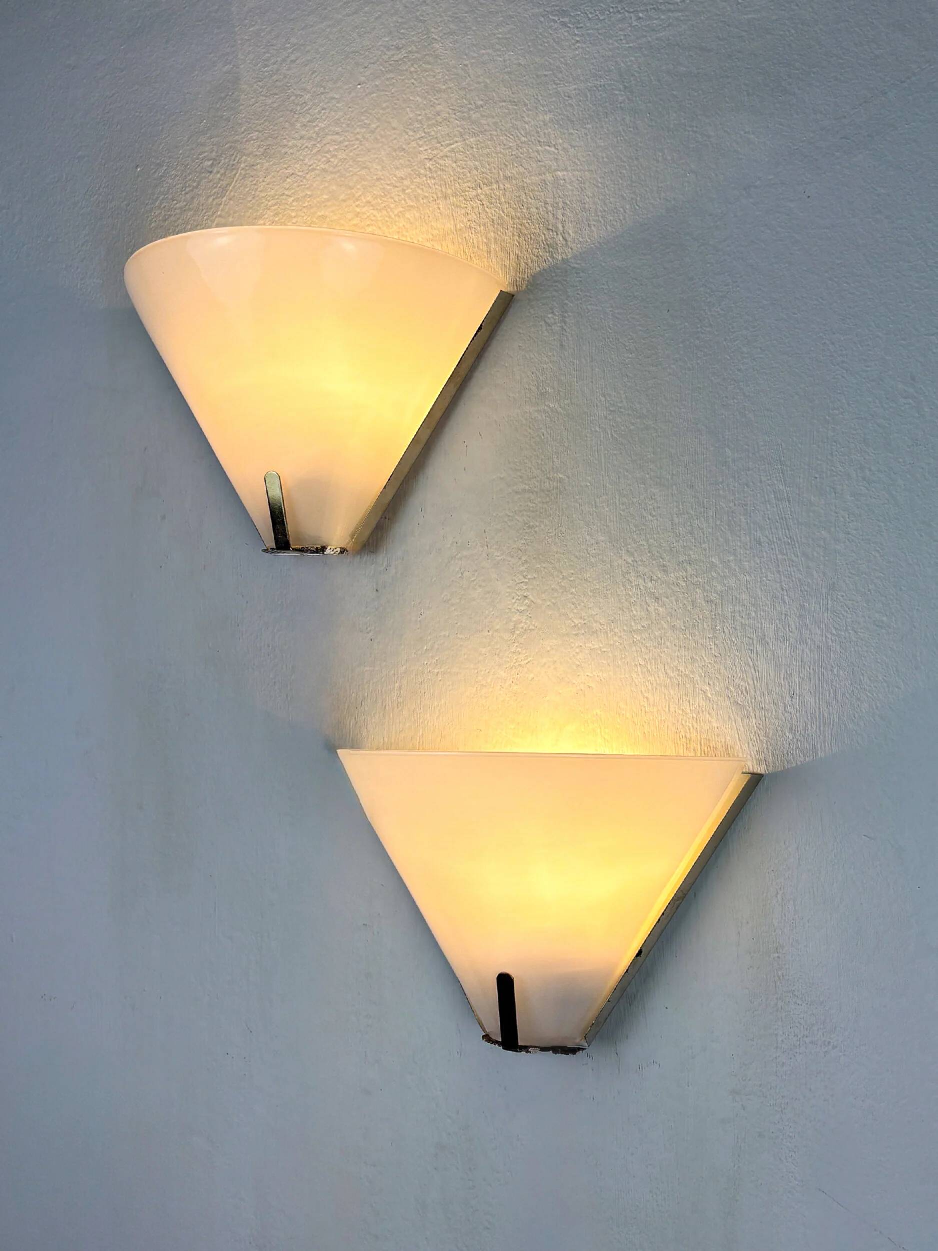 Pair of mid-century conical opal glass wall lights, Italy 1960s