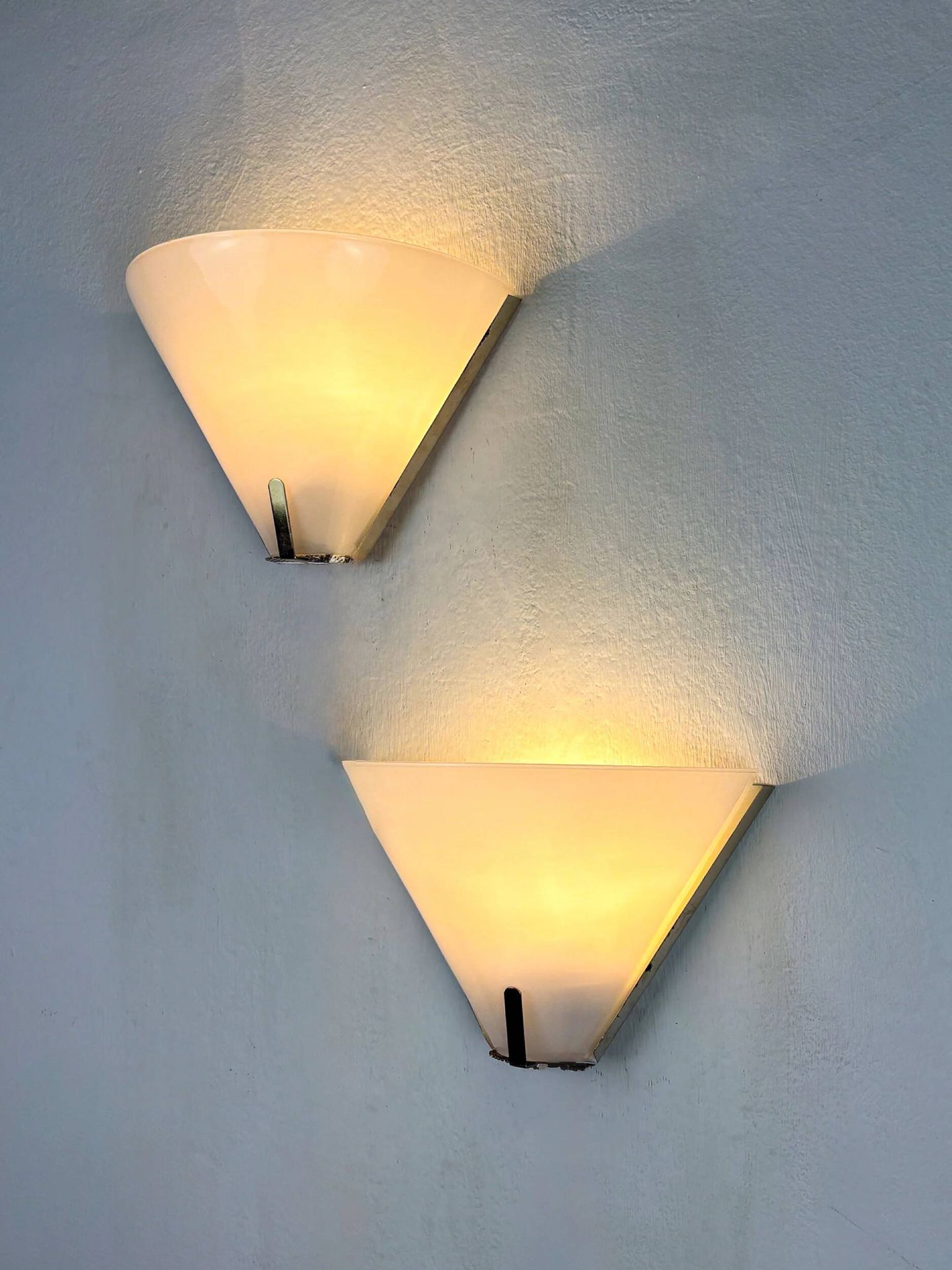 Pair of mid-century conical opal glass wall lights, Italy 1960s
