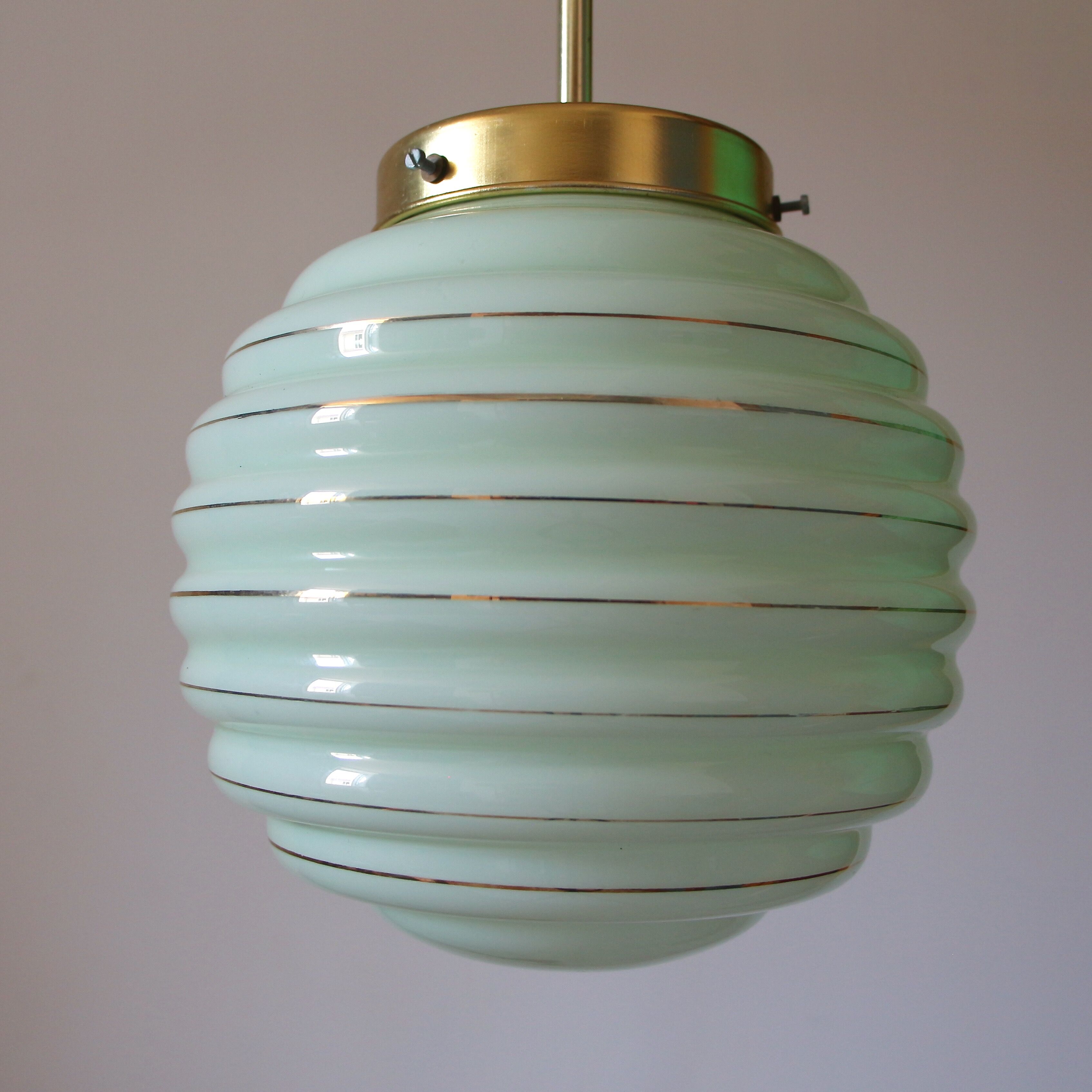 Pale green and golden opaline pendant lamp