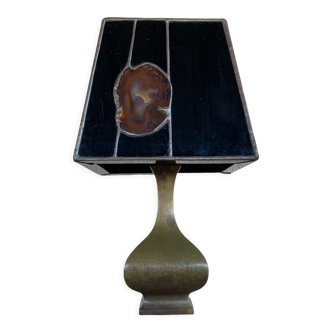 Lampe de bureau vintage en laiton et agate, 1970