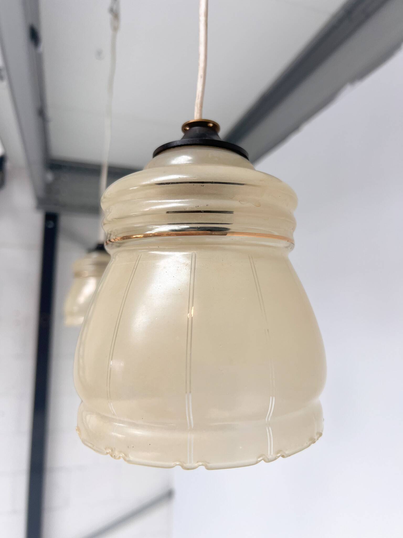Set of 2 vintage beige ceiling lamps, 1960s