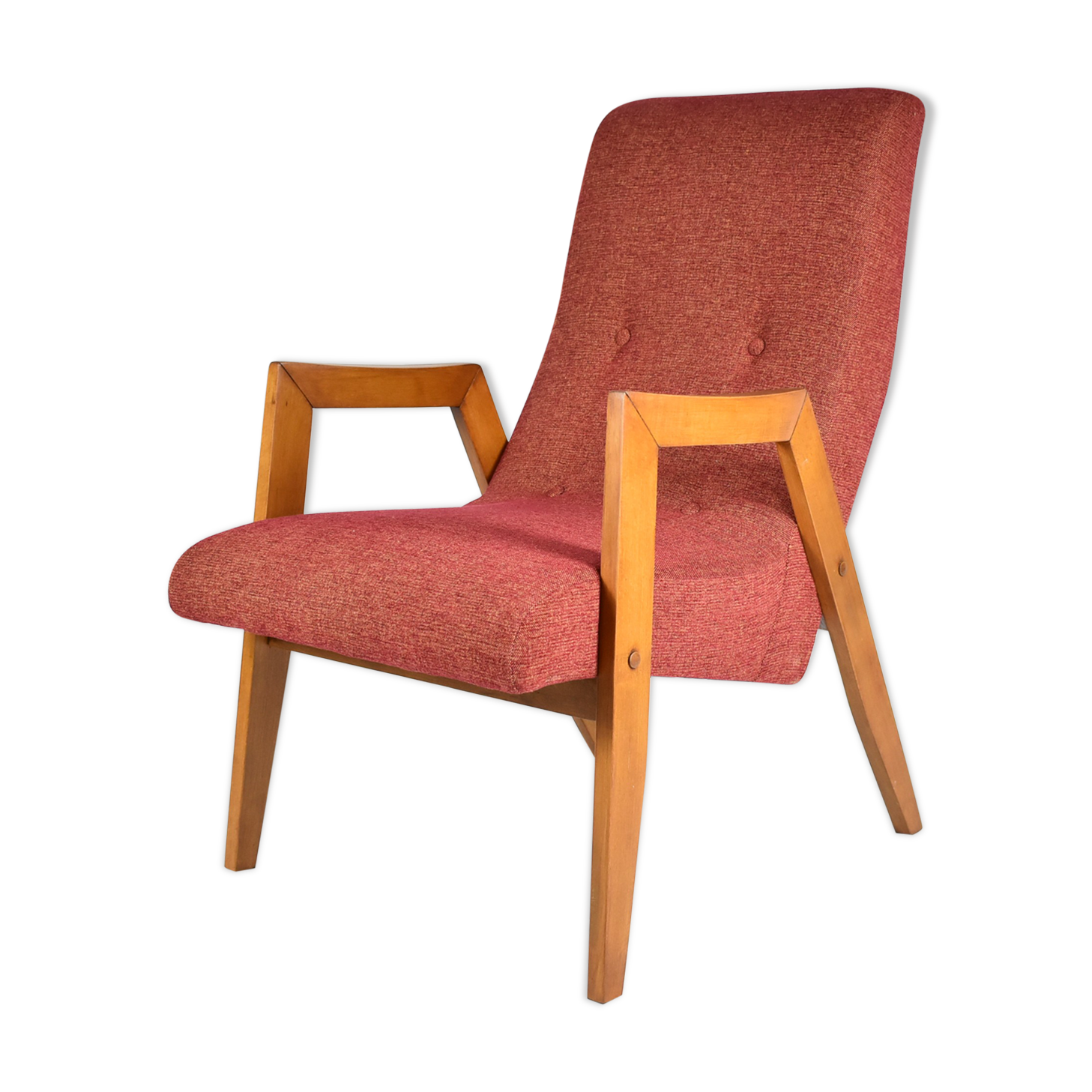 Fauteuil d'origine vintage "Relax", années 1960, Europe de l'Est, rénové, tissu rouge