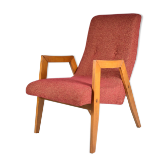 Vintage original armchair "Relax", 1960s, east europe, renovated, red fabric