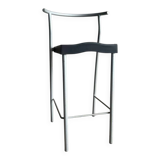 Philippe Starck vintage high bar stool — black plastic seat, silver metal frame