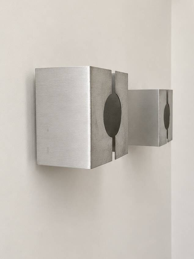 Pair of vintage wall sconces, brushed metal, France, 1970.