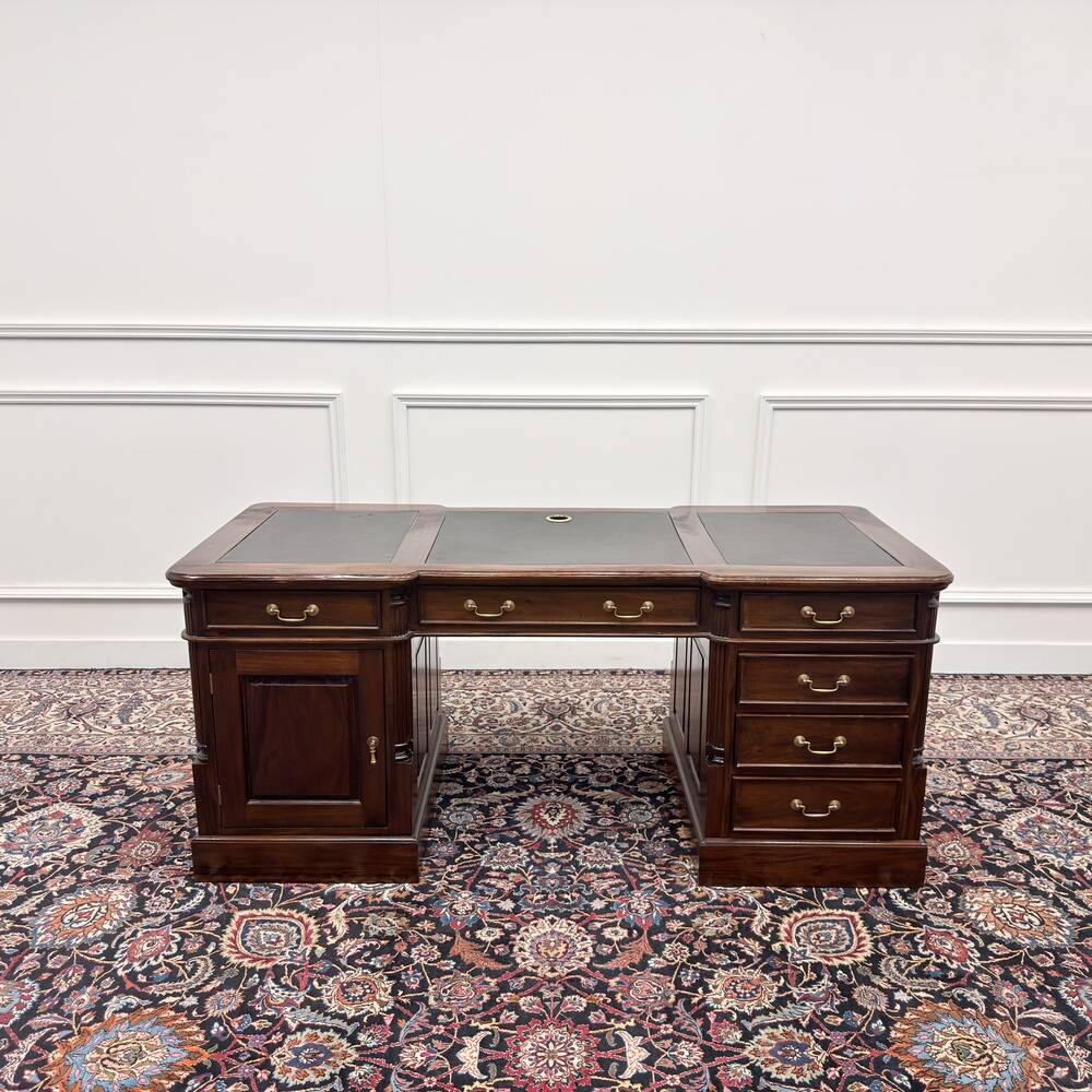 Classic English Desk with Black Leather
