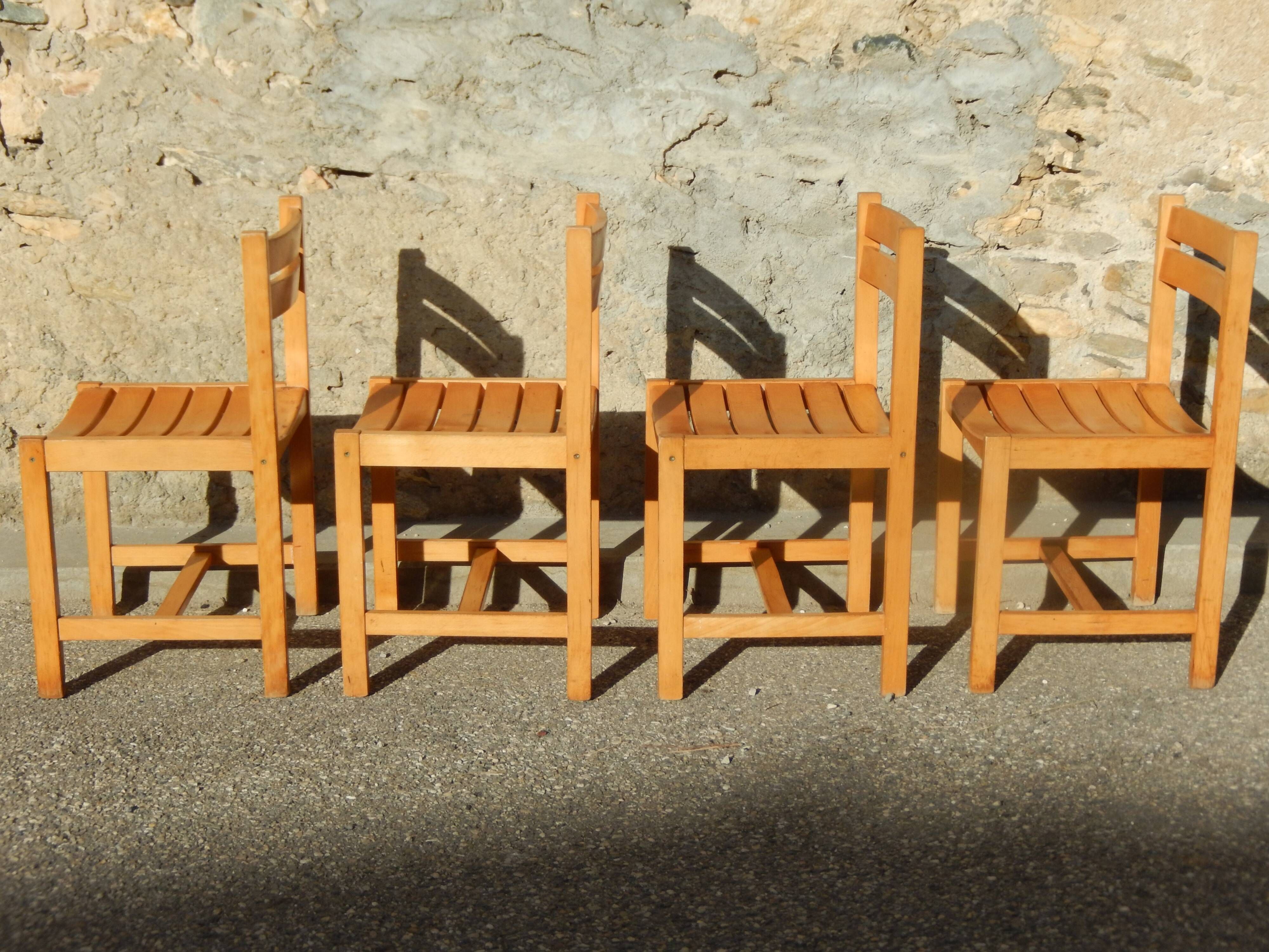 4 wooden chairs in Scandinavian style by André Sornay - dlg de Regain / Perriand