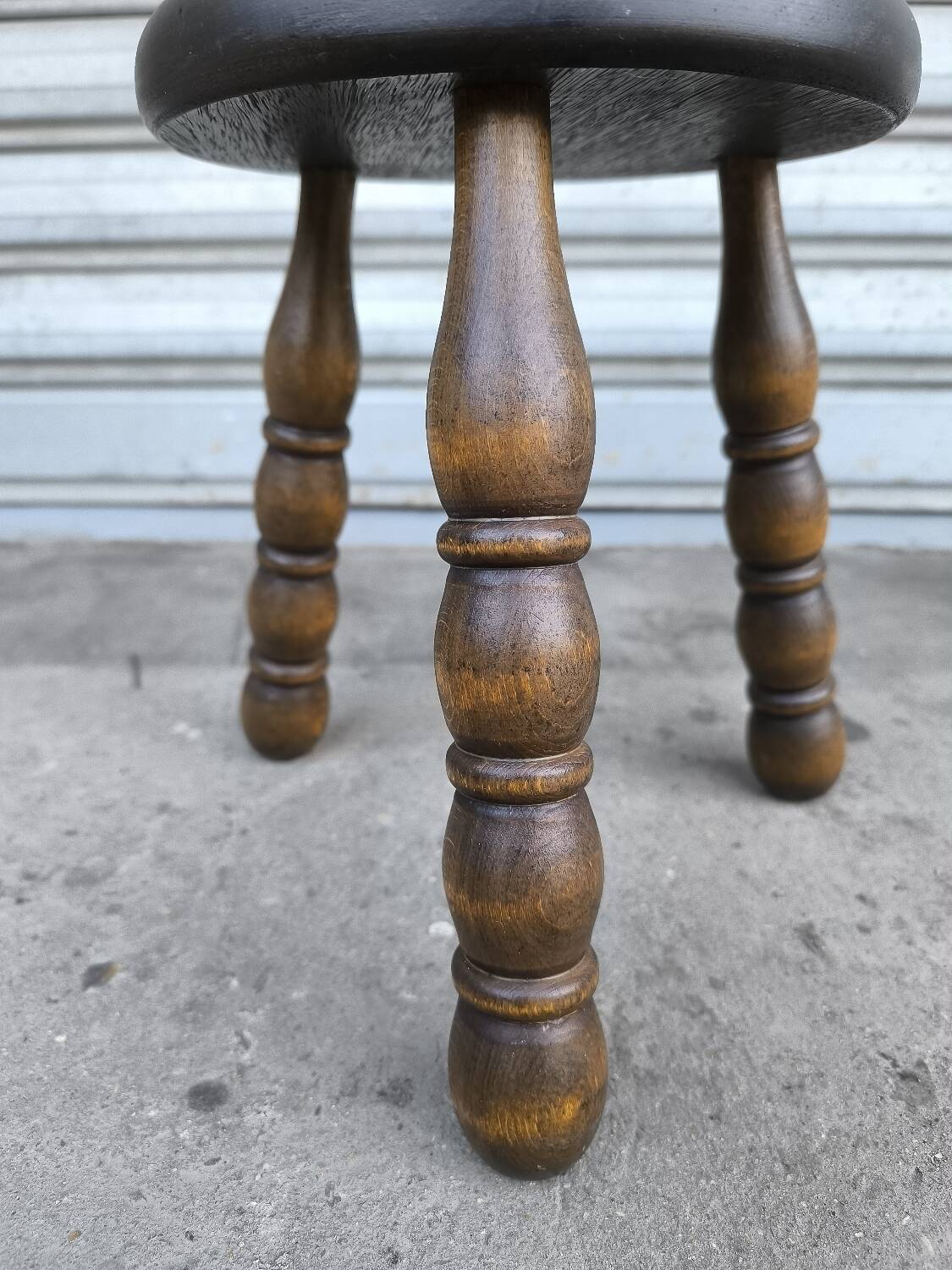 Turned wooden tripod stool