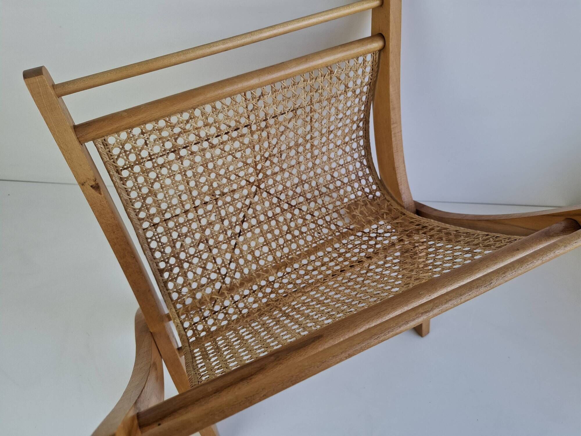 Vintage Mid-Century Wooden and Rattan Folding Magazine Rack, Czechoslovakia