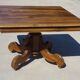 Square dining table, central leg, seats 8