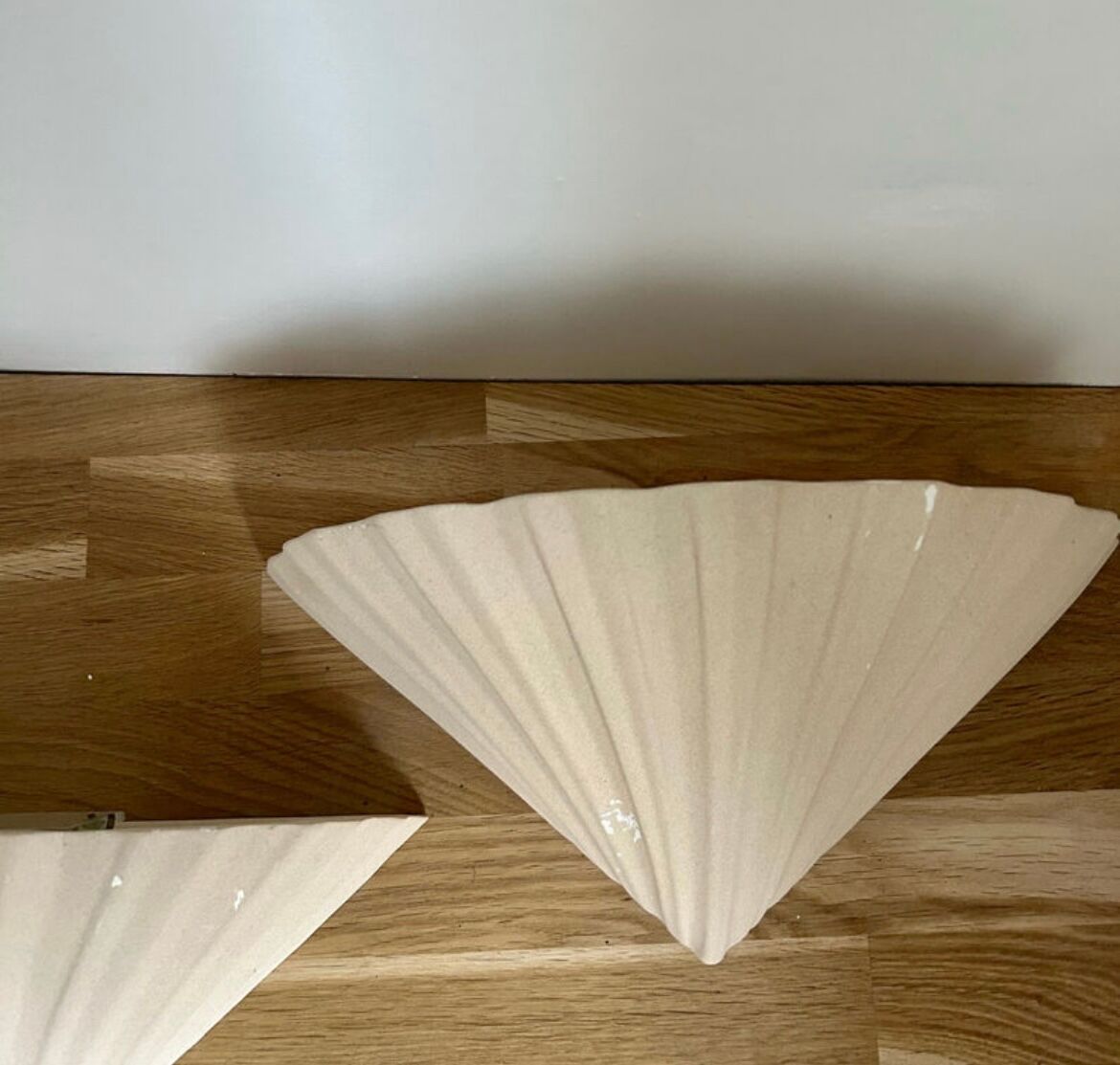 Pair of vintage beige shell wall lamp, France 1970