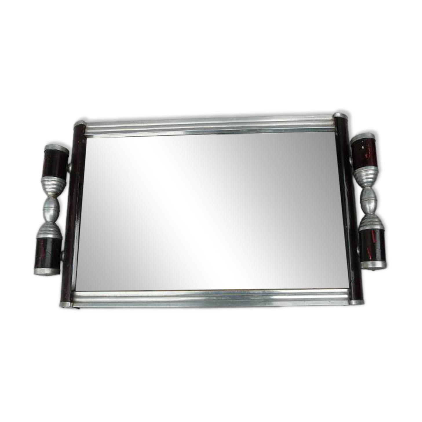 Plateau miroir Art Déco alu et bois