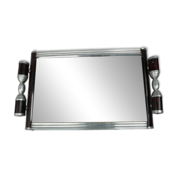 Plateau miroir Art Déco alu et bois