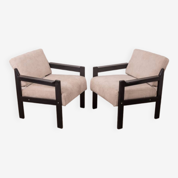 Pair of vintage 80's armchairs in wood and fabric italian design