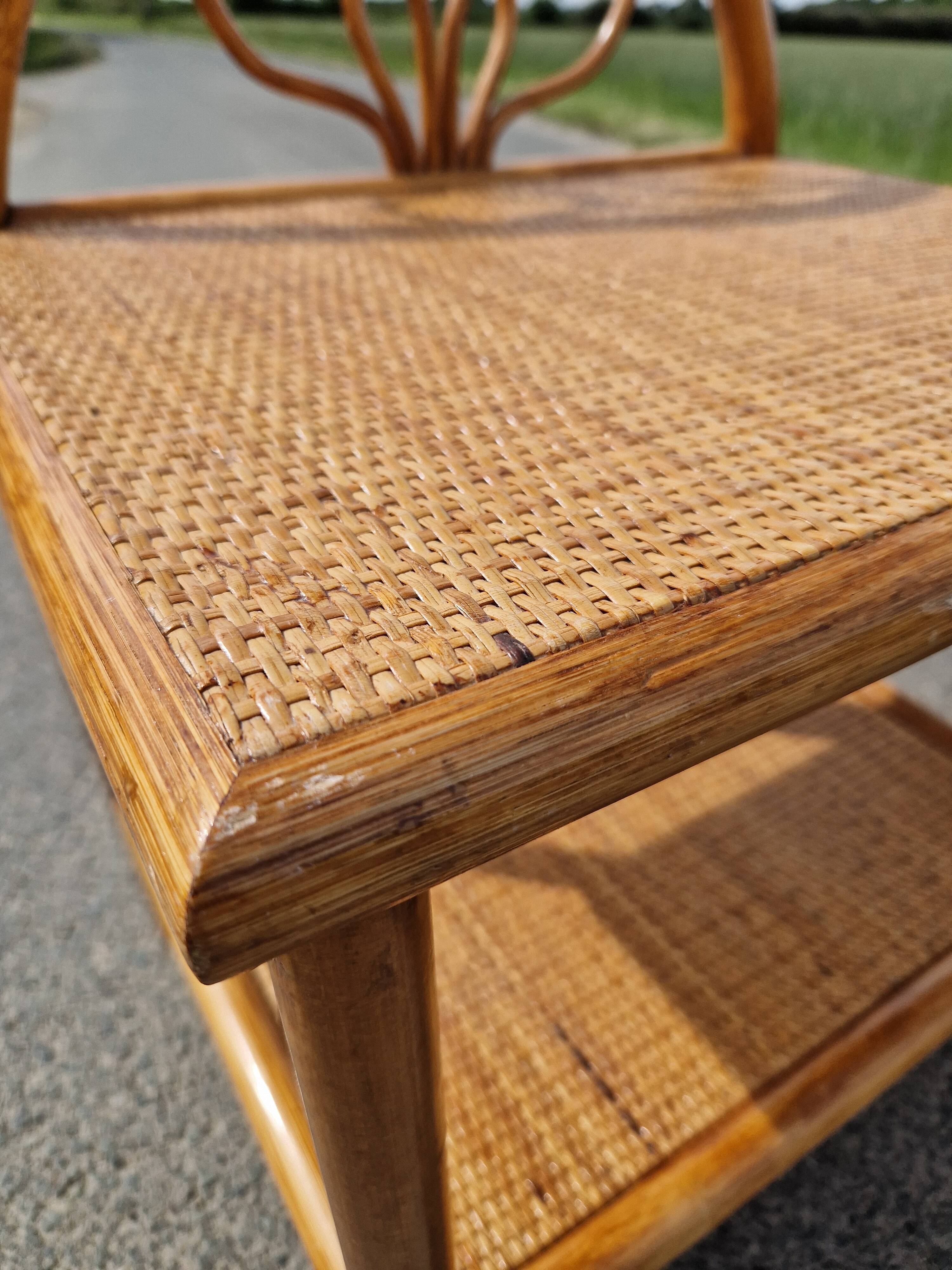 Pair of bedside tables in wood and woven straw - around 1960.