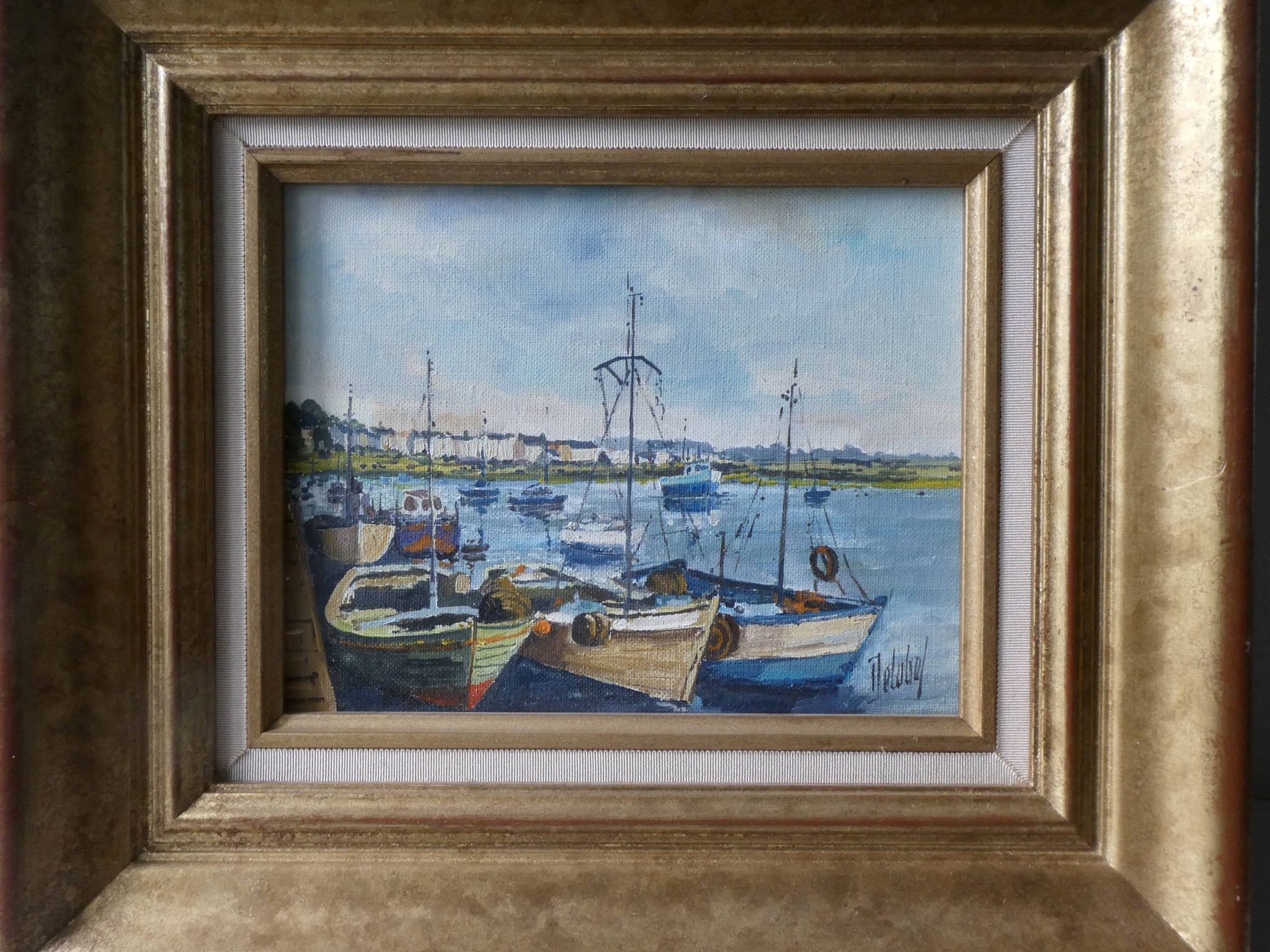 Oil painting on canvas signed Christian Delobel, Gulf of Morbihan.