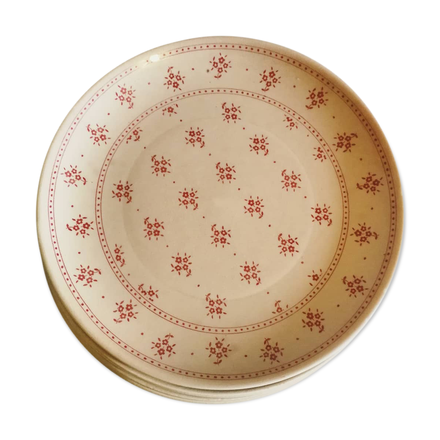 Plates to desserts, fine faience of Gien, flowers pink powder