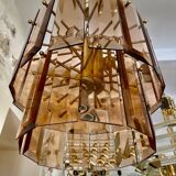 Veca lustre verre structure laiton , Espagne 1960
