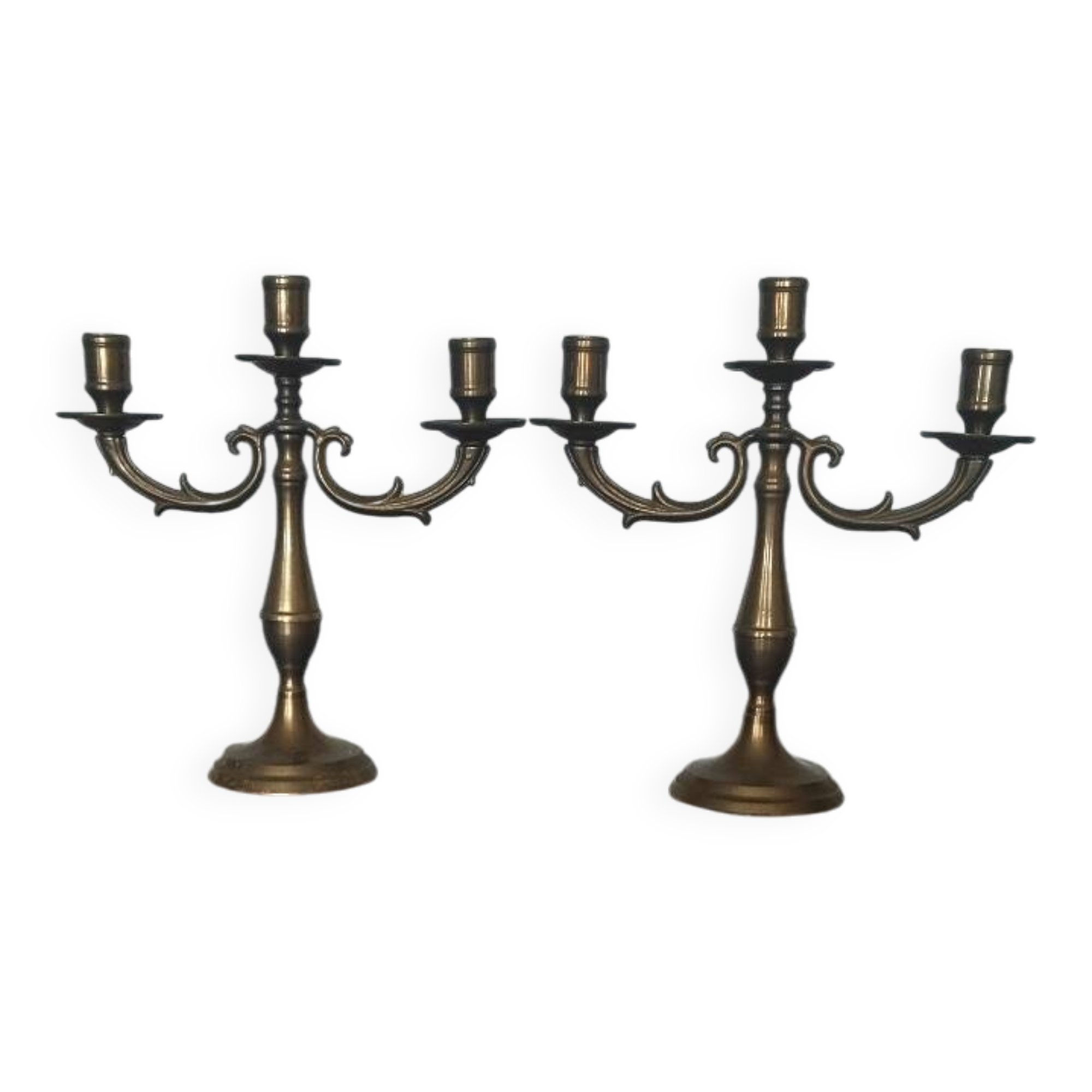 Pair of antique gilded brass candlesticks