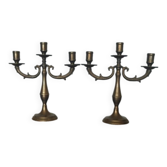 Pair of antique gilded brass candlesticks