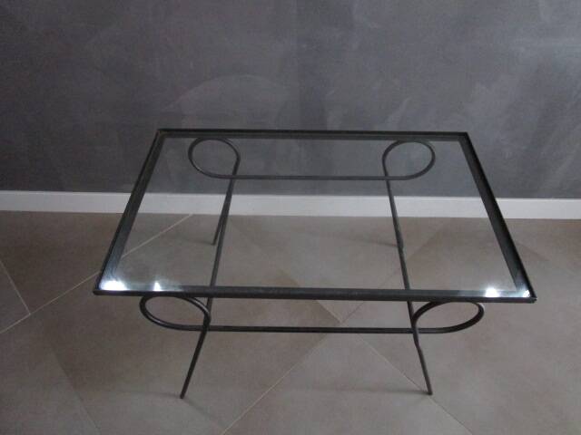 50s/60s coffee table in black metal and glass top