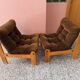 Small Scandinavian pine and velvet armchair