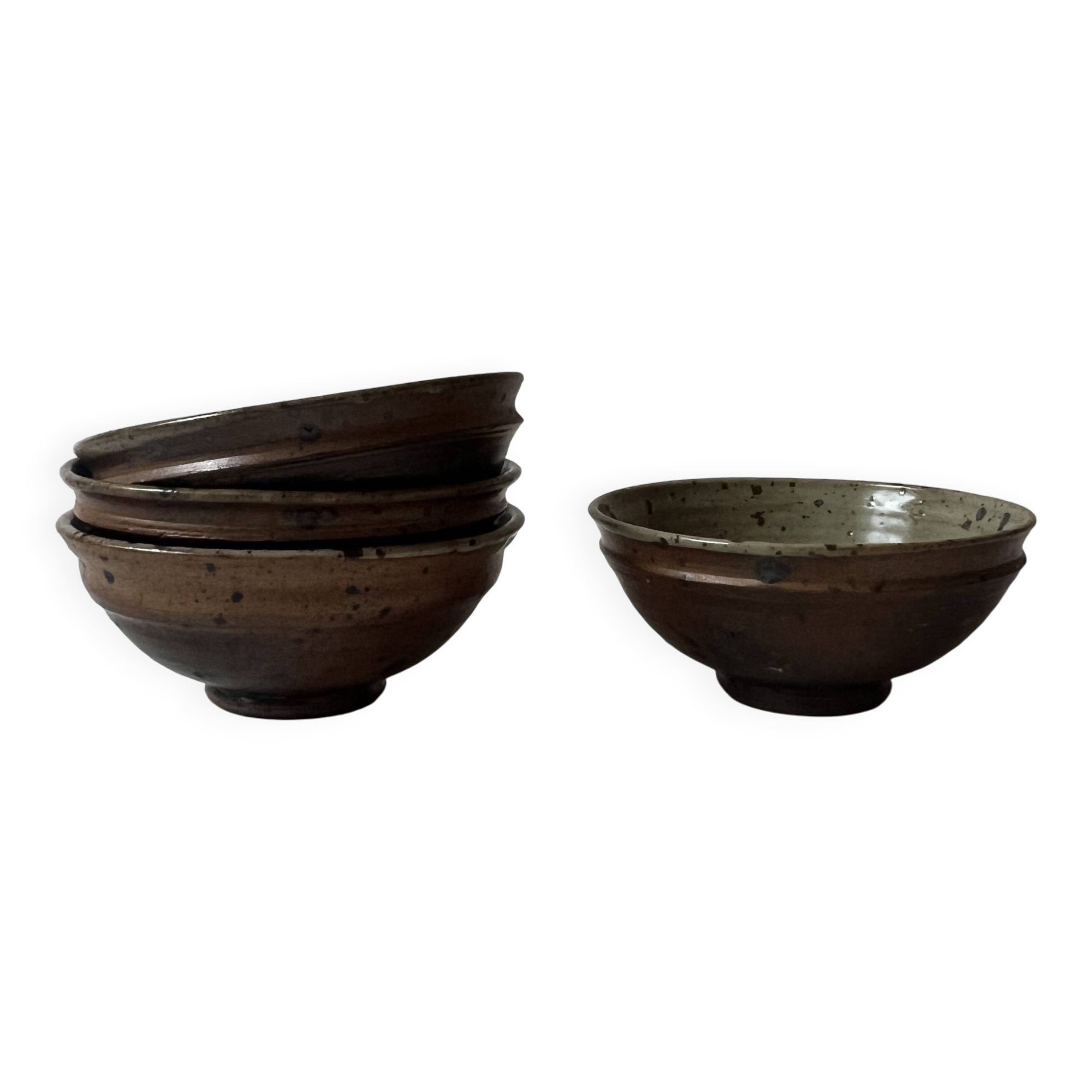 Ceramic ramekins/bowls, stoneware, pyrite, La Borne, France, 1970