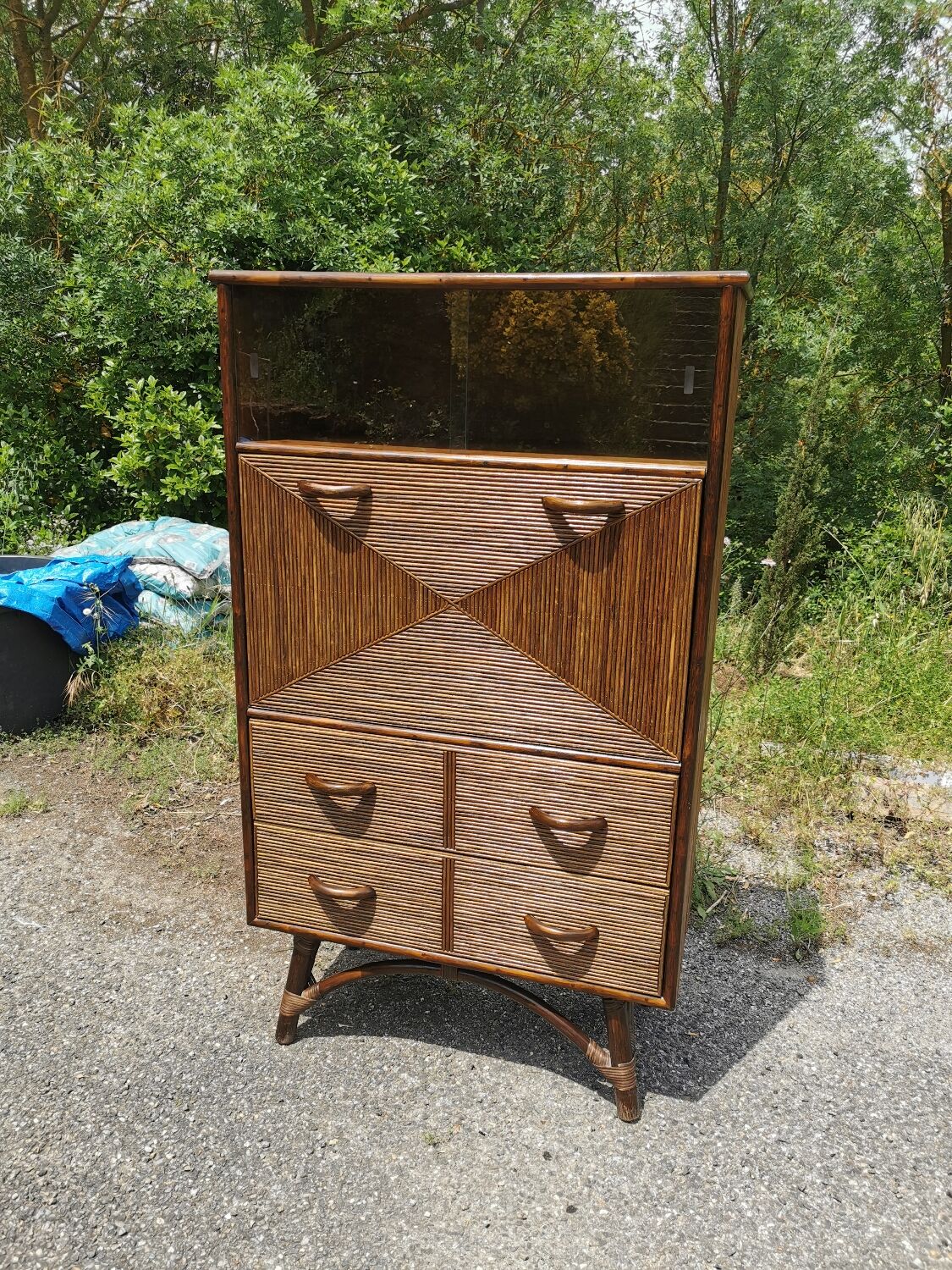 Vintage bamboo bar cabinet