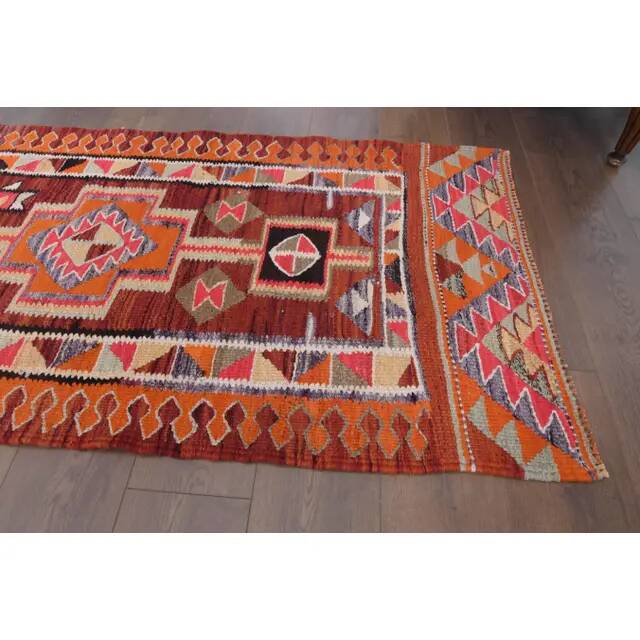 1970s Vintage Turkish Hand-Knotted Wool Cotton Purple Runner Rug 85x292