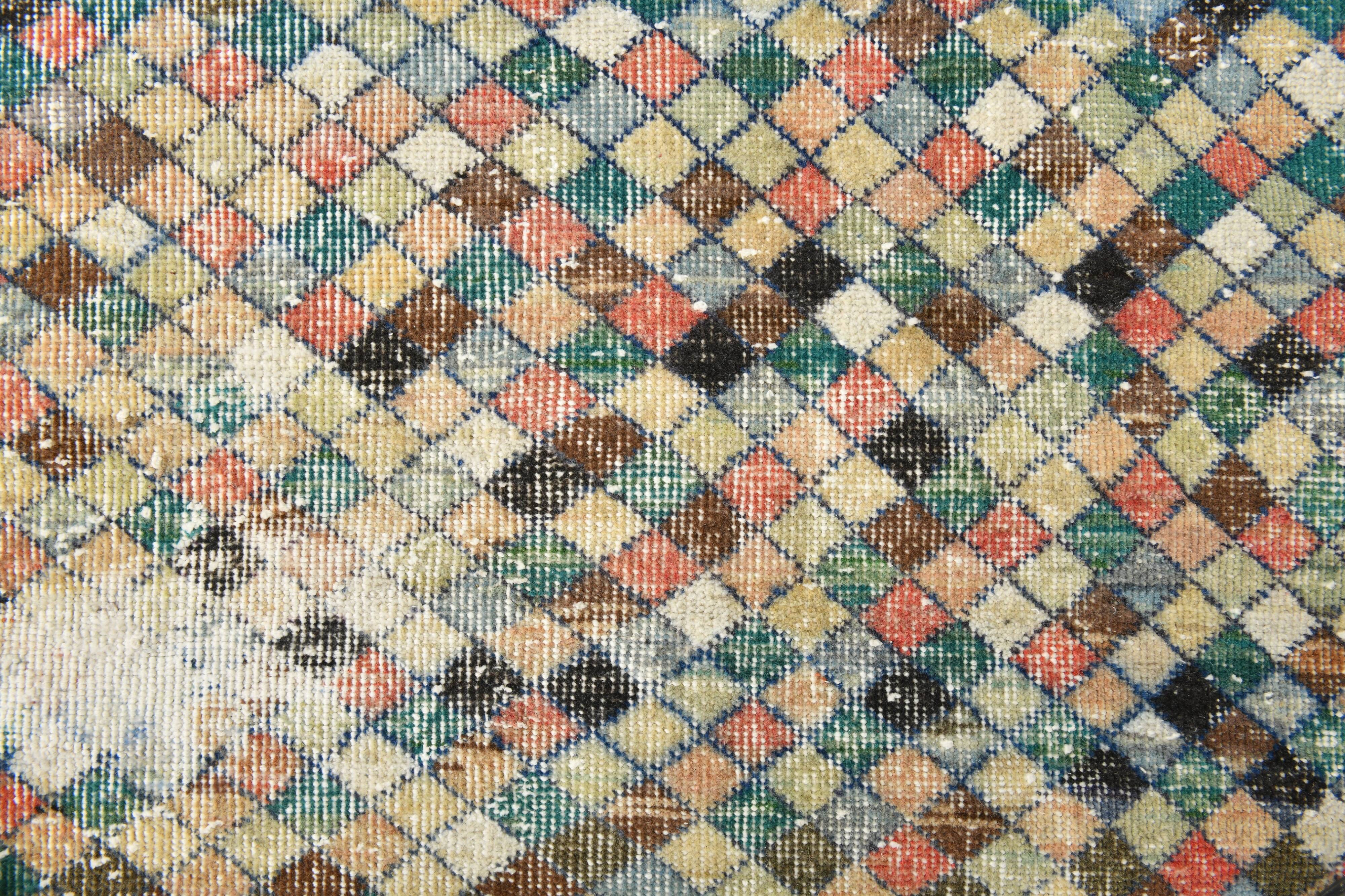 2x9 Vintage Multicolor Geometric Turkish Runner Rug, 75x266Cm