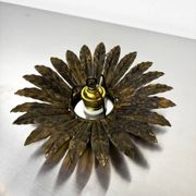 Spanish sunburst flush mount light fixture in gilt iron, circa 1960s