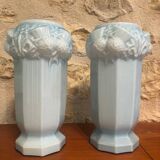 2 Vases opaline bleus anciens Art nouveau motifs chardons