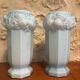 2 Antique blue opaline Art Nouveau vases with thistle motifs