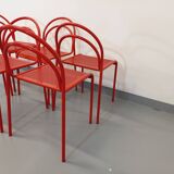 Set of 6 vintage red metal chairs from the 80s