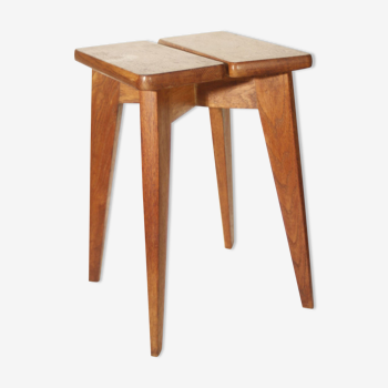 Tabouret moderniste vintage en hêtre massif, France circa 1950