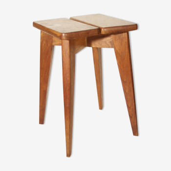 Vintage modernist stool in solid beech, France circa 1950
