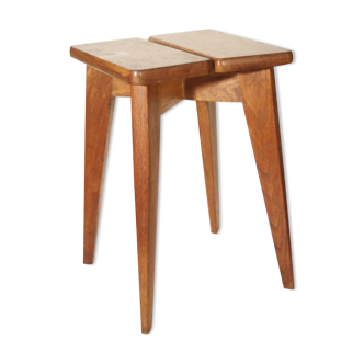 Vintage modernist stool in solid beech, France circa 1950
