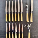 12 Robert Linzeler knives and leg of lamb set for Jules Piault Paris
