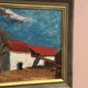 Huile sur panneau originale – “Barn” par Bartja Björklund – Vintage et encadrée