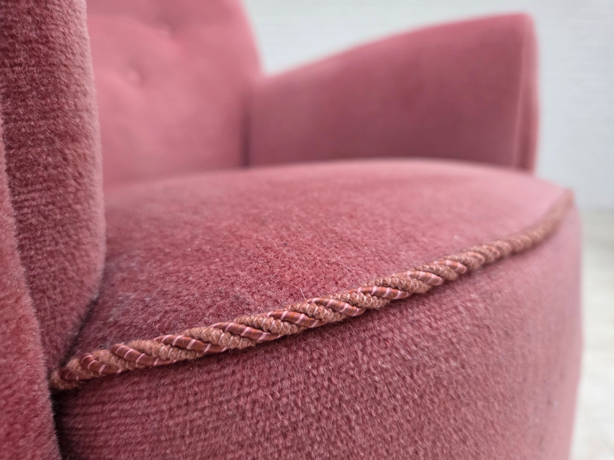 1960s, Danish relax armchair, furniture velour, oak wood.
