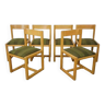 Suite de 6 chaises modernistes bois et tissu années 60
