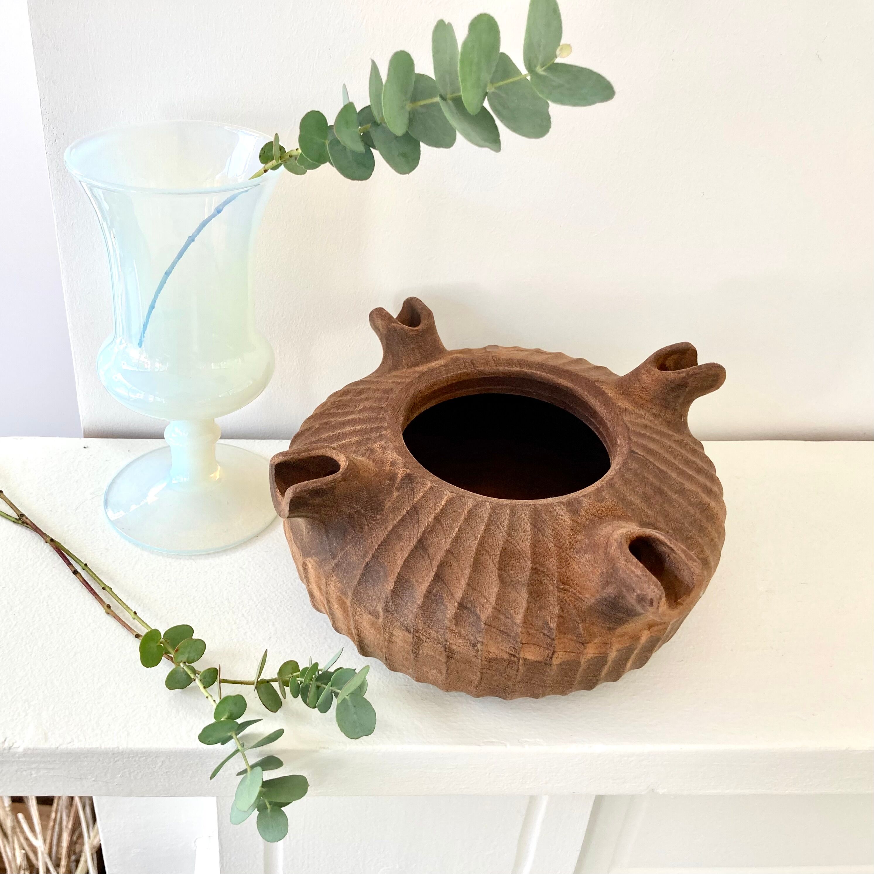 Empty pocket carved wooden cup folk art