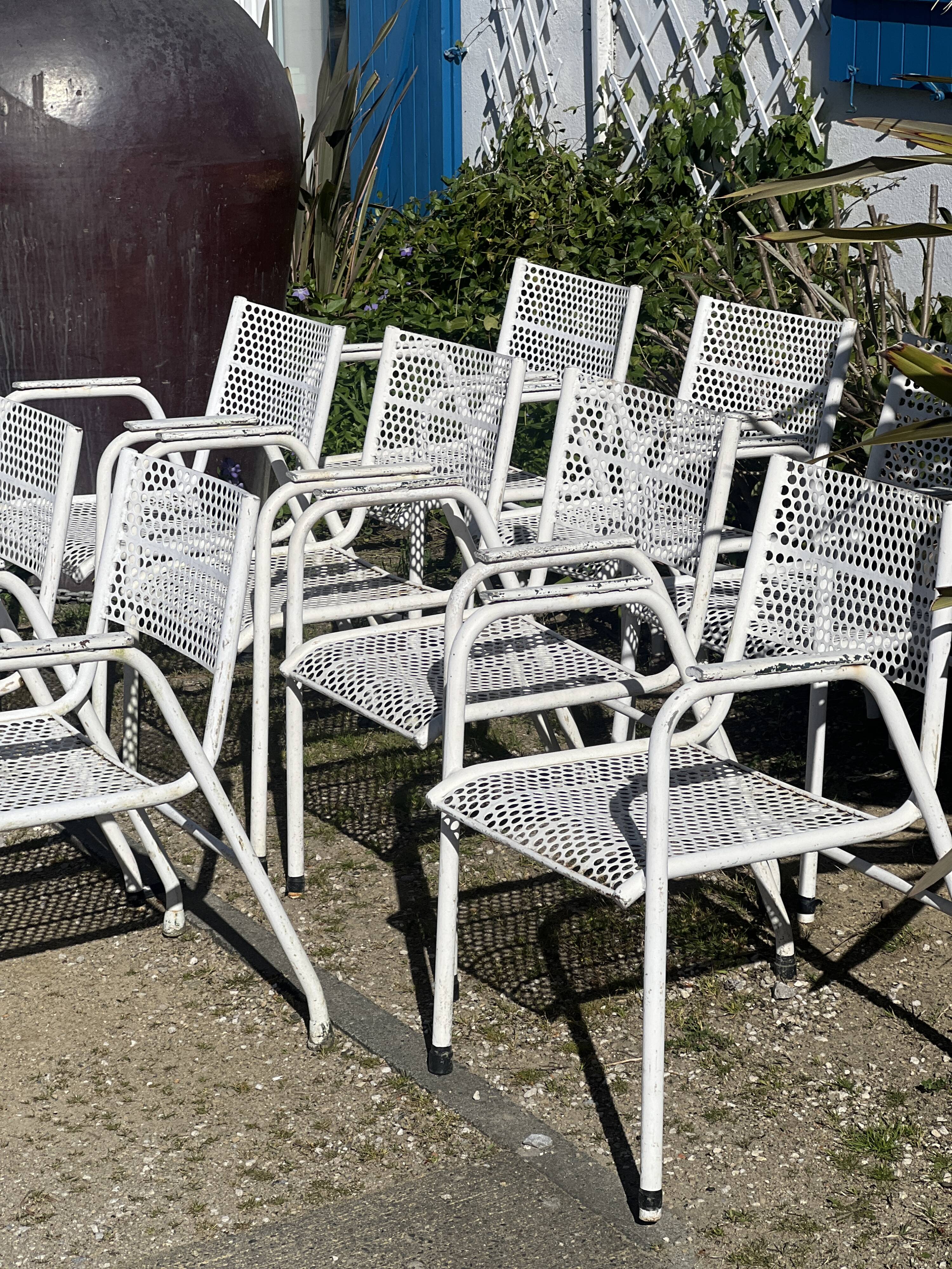 Set of 10 perforated metal garden chairs