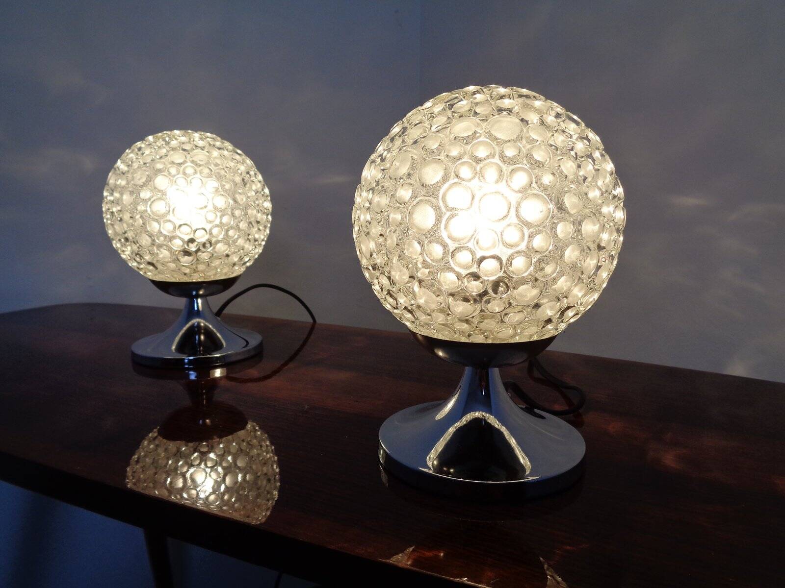 Glass Bubble Table Lamps, 1970s, Set of 2