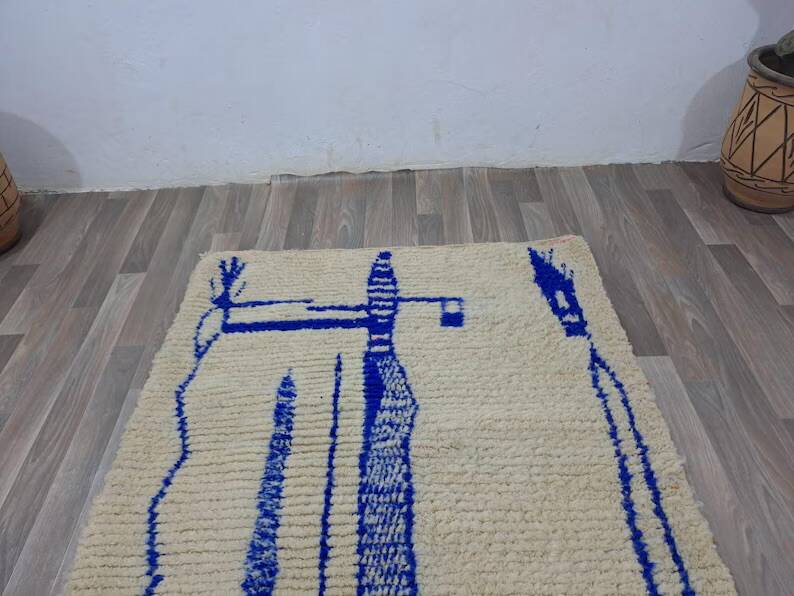 Handmade wool beni ouraine rug size 150 x 250 cm
